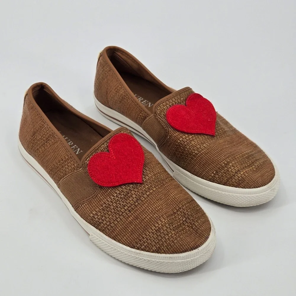 Lauren Ralph Lauren‎ Jinny Heart Patch Tweed Slip-On Sneakers 7B EU 37.5